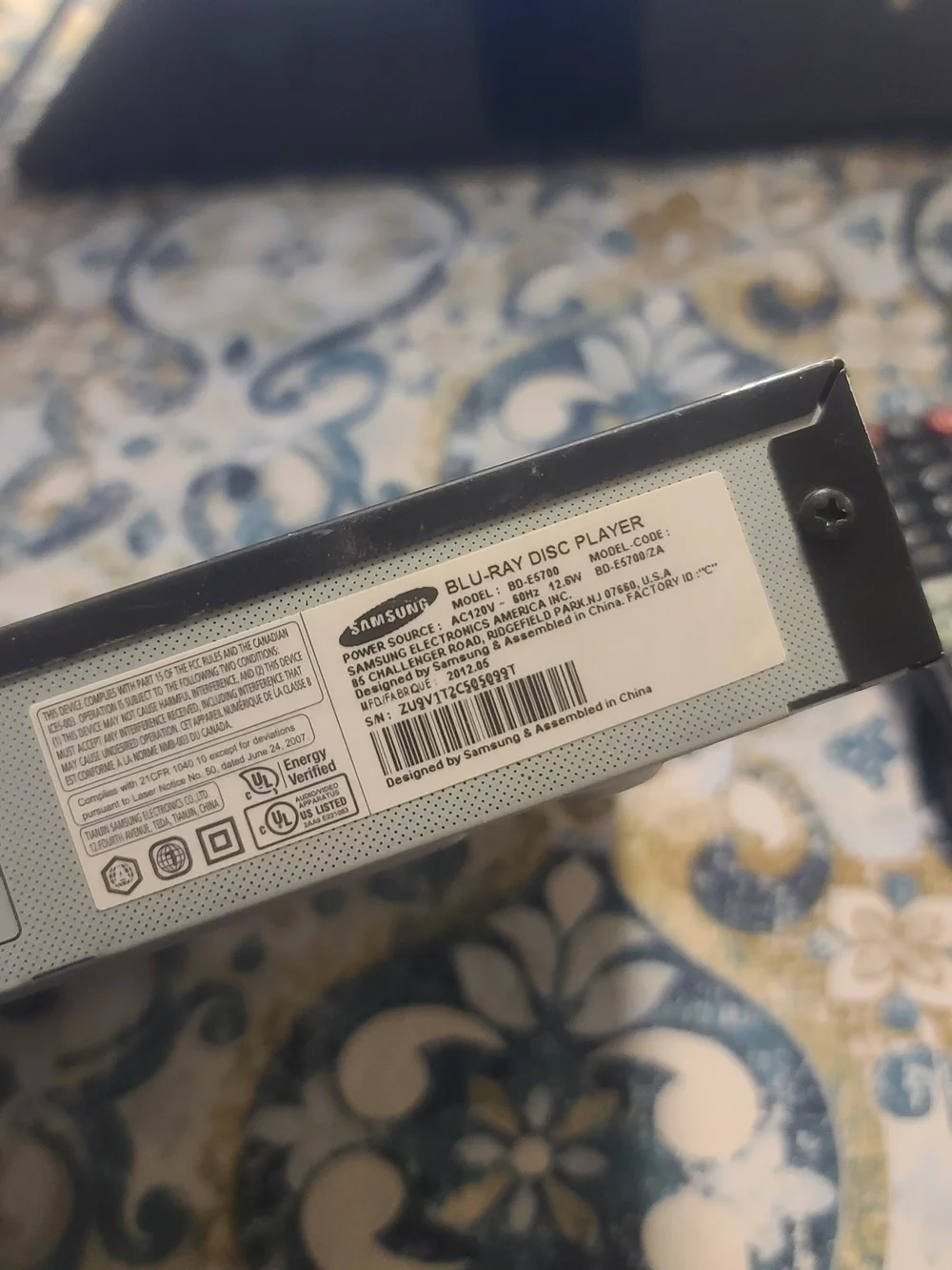 Samsung Black DVD/Blu‑ray Player with Remote and HDMI Cable